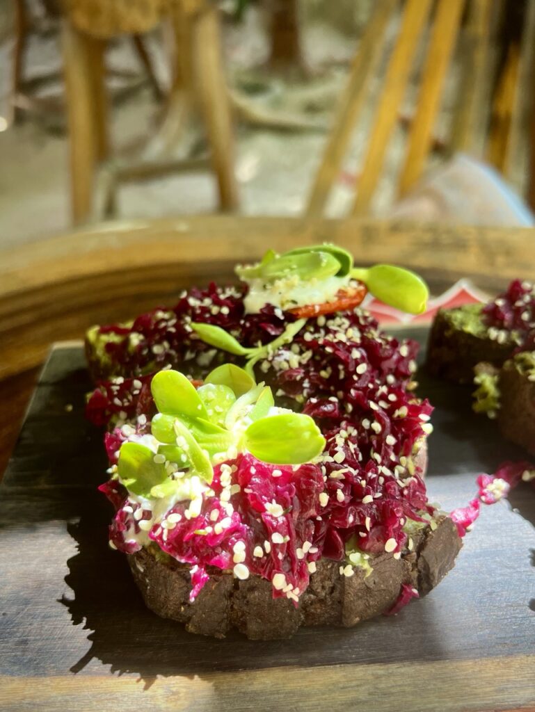 toast with beets and micro greens on top