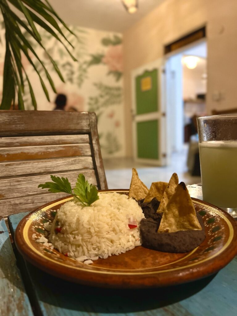 A plate of rice with beans