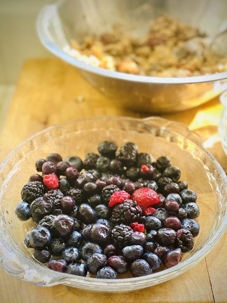 Mixed berries in a pie dish
