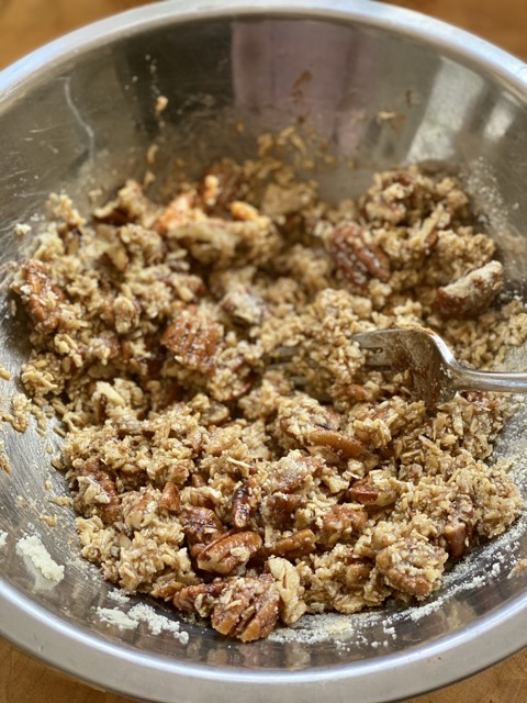 Very Berry Crisp topping ingredients in a bowl.