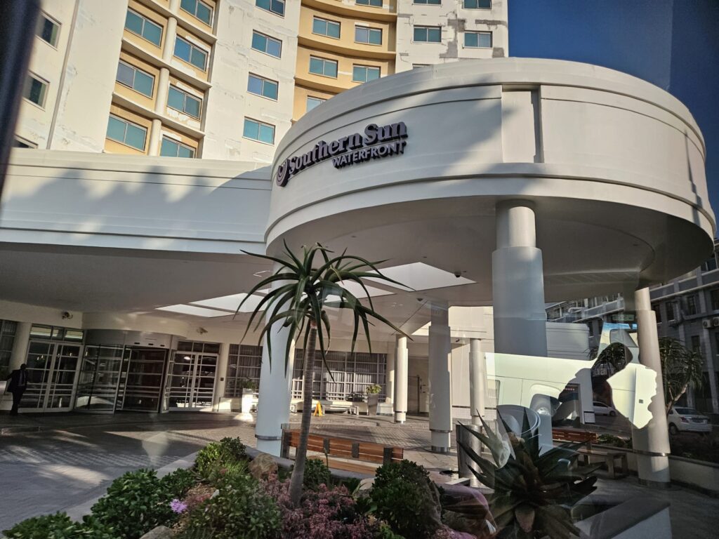 Phone of the front of the Southern Sun Waterfront hotel.