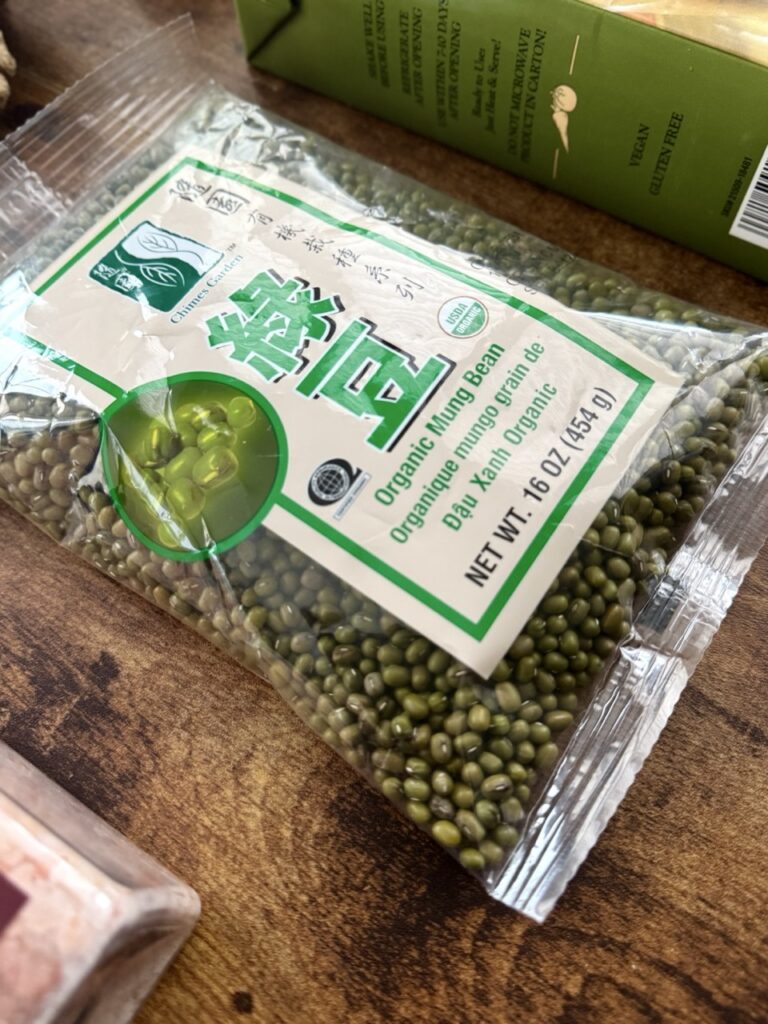 a bag of dried mung beans.