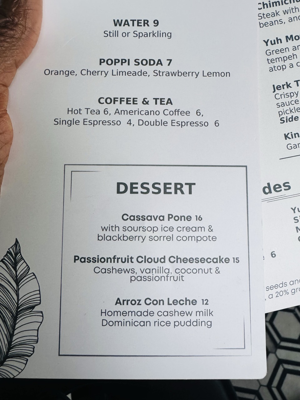 Menu from H.A.A.M. Caribbean restaurant.  