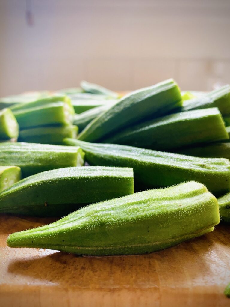 Close up of fresh okra.