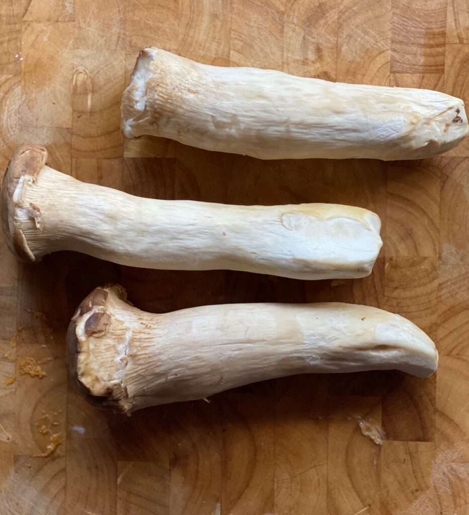 Whole king oyster mushrooms.